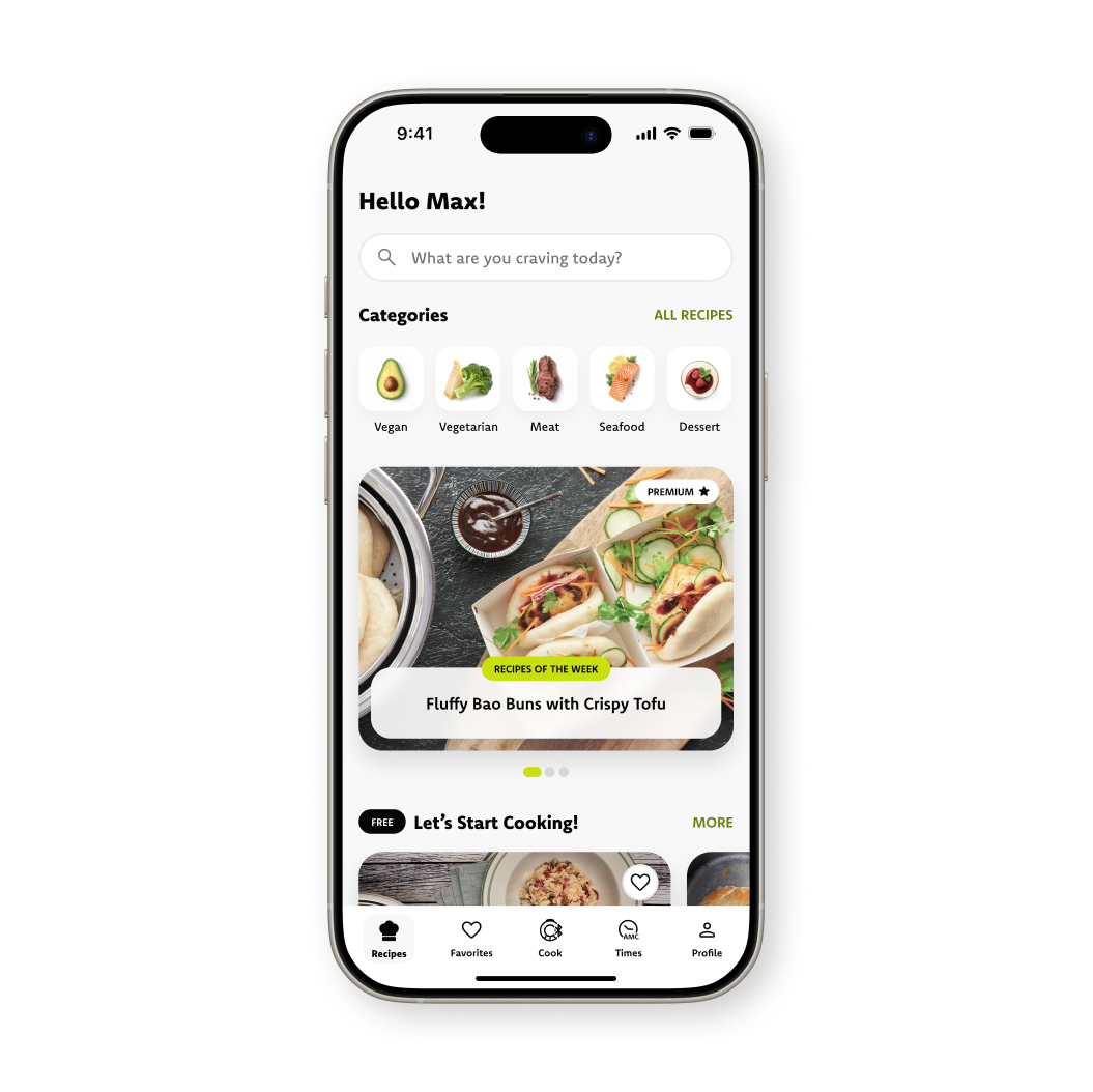 Image of the AMC Cook & Go Mobile App on a smartphone